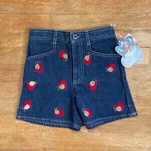 Vintage Girls Denim Shorts New Old Stock w tags 1980s Size 6X Ladybugs Hearts